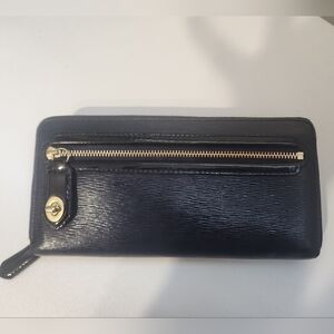 Navy Blue Textured Leather Coach Wallet with Gold Accents